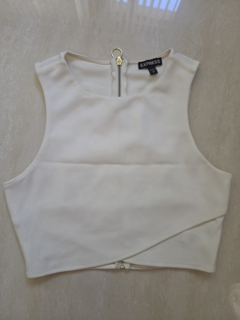 Express Cream Cropped Tank Top with Zipper Detail